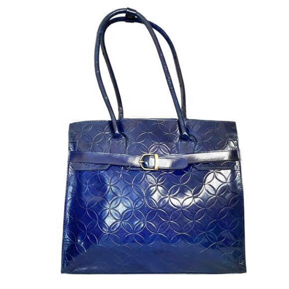 Vivid by Sukriti Blue Hand-Painted Leather Tote Shoulder Bag
